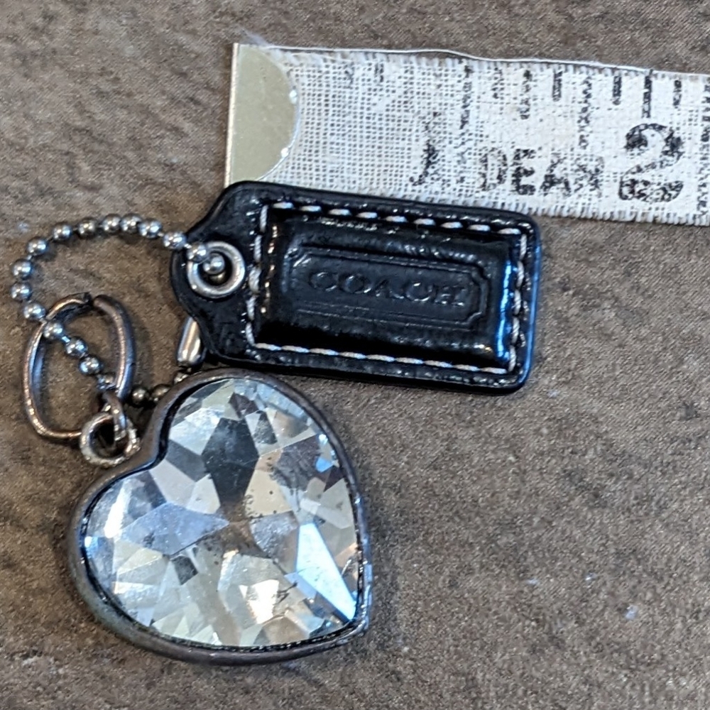 Coach Mini Bag Charm Leather with Bonus Heart Charm Black - Picture 6 of 7